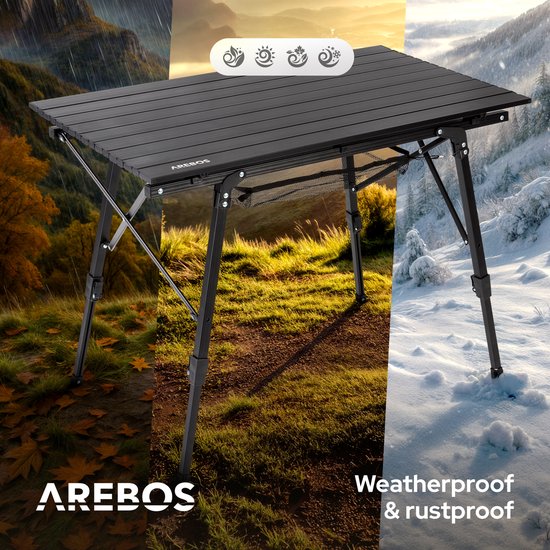AREBOS campingtafel 120 x 70 cm roltafel aluminium klaptafel outdoor zwart van AREBOS — afbeelding 4