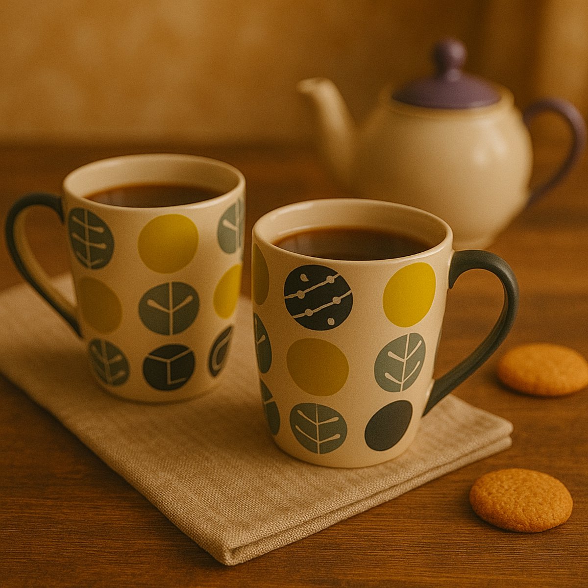 Mokken - Koffiekop - Theemok - Thee mokken - mokken set van 2 - Keramiek - Handgeschilderd - Groen/grijs dottie
