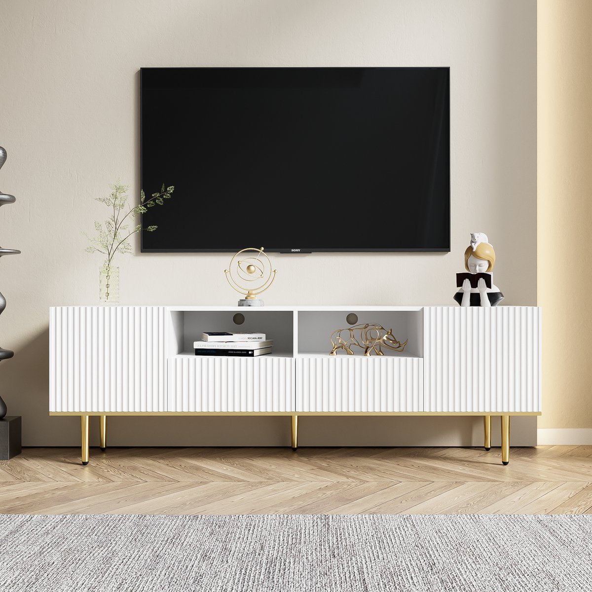 Modern tv-meubel - tv-meubel met gouden poten en gouden rand - 165 x 36 x 55 cm