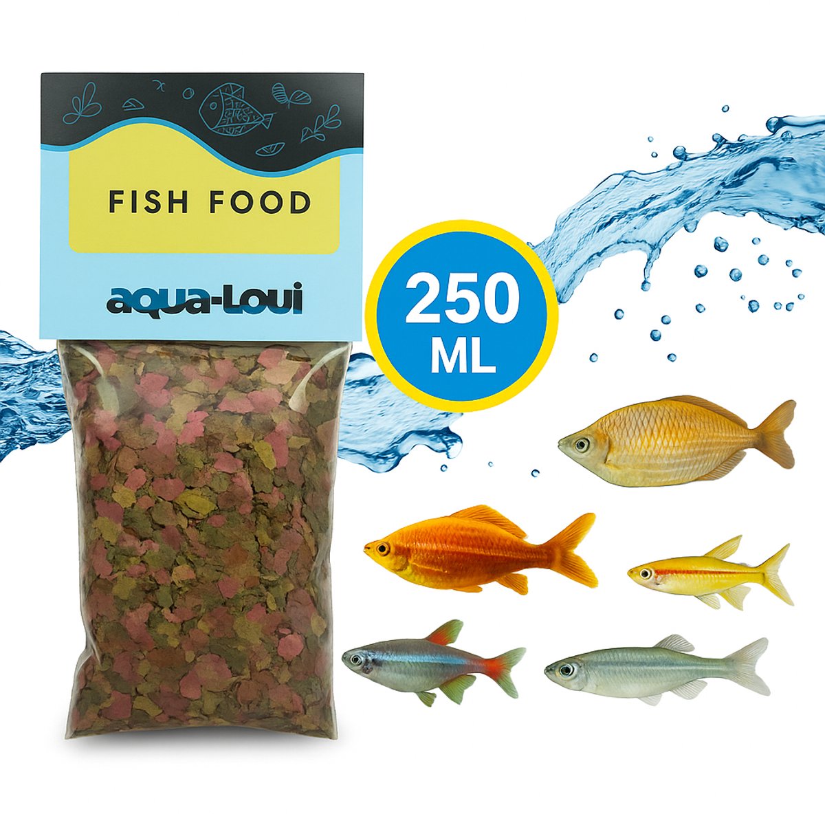 Aqua-Loui® - Visvoer - Tropisch Vissenvoer - Vlokken (Flakes) - Visvoer Aquarium - Geschikt Voor Alle Maten Vissen - 250ml