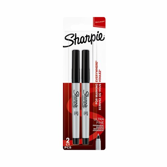 Marqueurs permanents Sharpie à pointe ultra-fine, noirs, lot de 2.