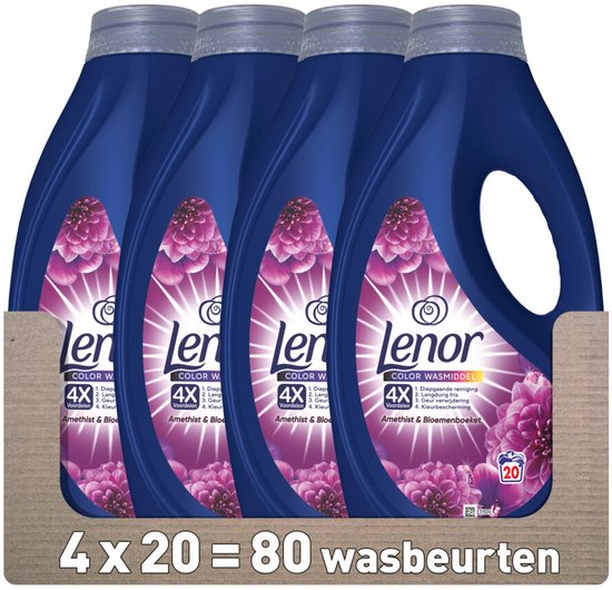 Lenor Vloeibaar Wasmiddel Amethist 20 Wasbeurten - 4 x 900 ml - Voordeelverpakking