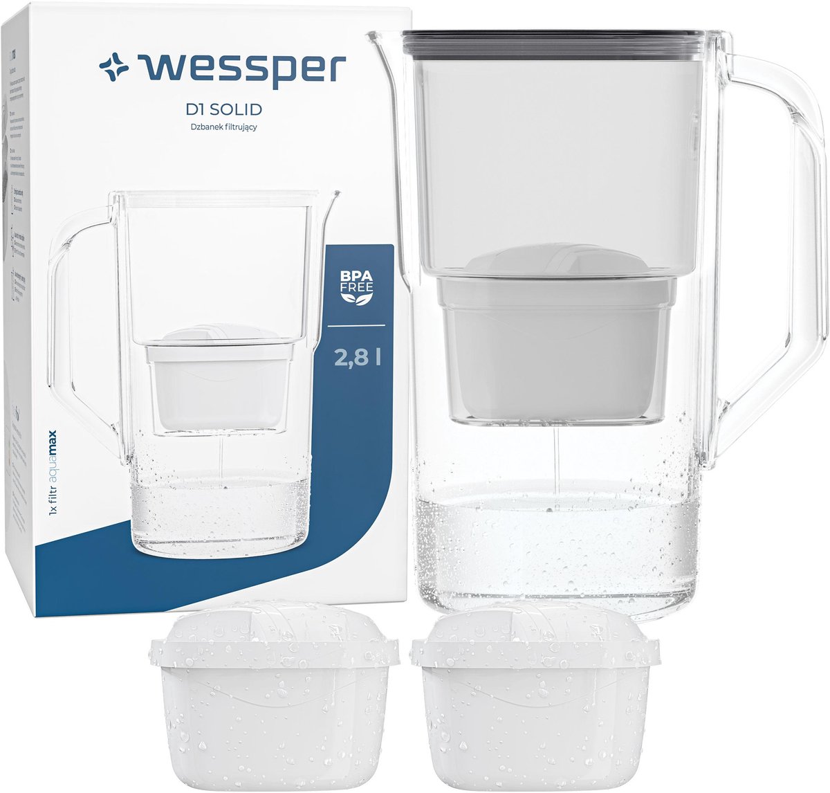 Wessper, Waterfilterkan, Wessper Aquamax Basic, filterkan, 2,8 l, kunststof + 3x waterfilter, zwart