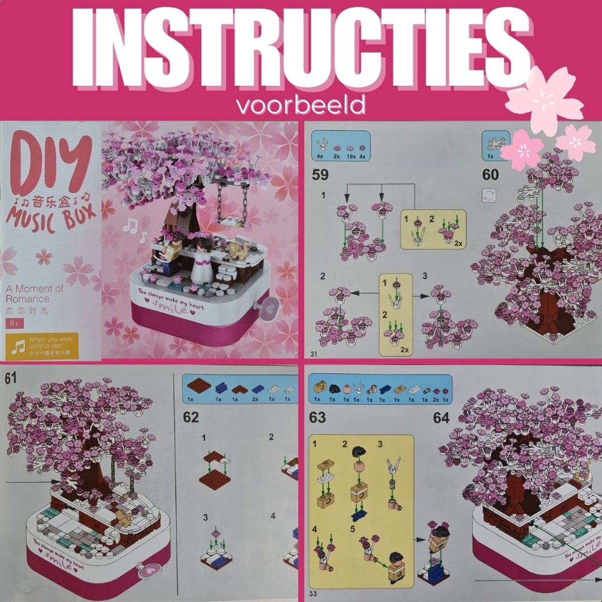 Jaki Bonsai Romantische Japanse bloemen tuin | Botanical Sakura Kersenbloesem | Classic bloemenpracht modelbouw | Muziekdoos niet compatibel met lego | Icons Creator speelgoed mega bouwpakket voor kinderen & volwassenen | 449 bloks | Valentijn cadeau — afbeelding 10