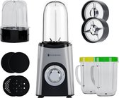 KitchenBrothers Smoothie Blender - 2-in-1 - Blender to Go - 4 Bekers - Smoothie Maker To Go - Mini Blender - Zilver
