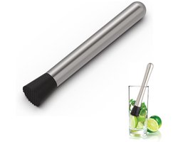Afbeelding voor Cocktail Stamper - Cocktail Muddler - Citroenstamper - Stampertjes Cocktail - Muddler - Tonicstampers - RVS - Voor bars, restaurants, bijeenkomsten met vrienden en familiefeesten - 3.3 x 3.3 x 20 CM - Zilver en zwart - 1 Stuk