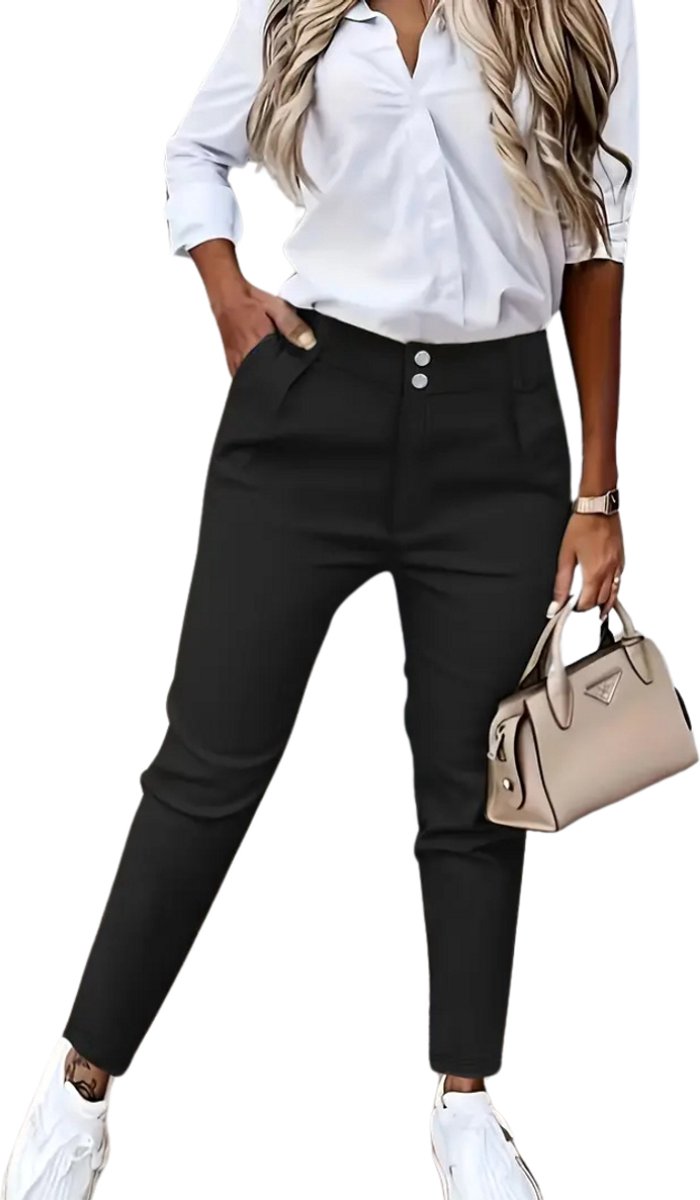 Livano Pantalon Dames Chino Golfbroek Nette Broek Met Elastische Tailleband Volwassenen Zwart