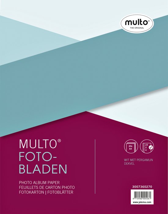 Multo fotobladen - A4 - 23-gaats - wit - met zuurvrij dekvel - 20 stuks - MU-3007360270