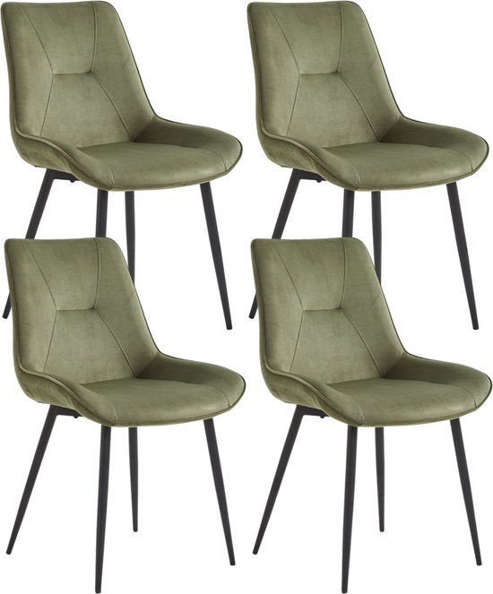 Colenis® - Chaise de salle à manger Zerda - Set de 4 - Vert olive - Velours - Style industriel - Chaise