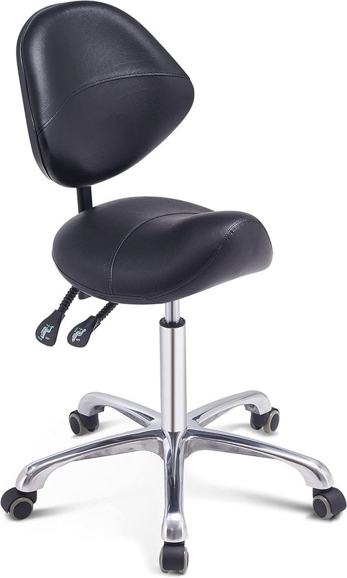 Verstelbare zadelkruk met rugleuning, Ergonomische Rolling Salon Kruk PU Leer, draaibare Kliniek Tandarts Stoel voor Schoonheidssalon Massage Medische Kliniek Ziekenhuis Thuiskantoor
