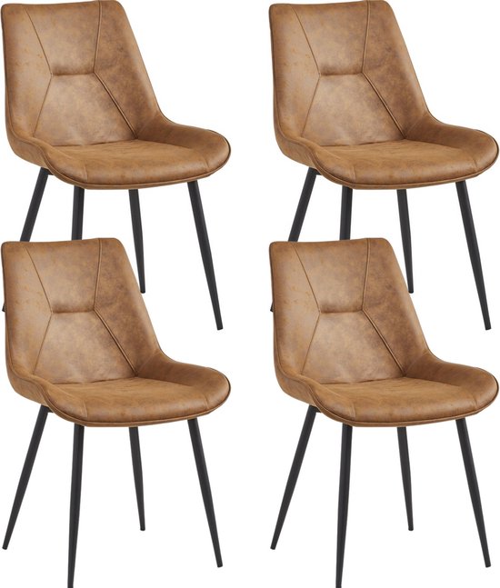 Colenis® - Zerda Eetkamerstoel - Set Van 4 - Cognac - Microfiber Stof - Industrieel - Stoel