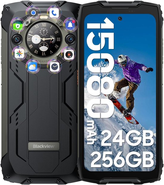 Blackview BV9300 Pro - Robuuste Smartphone - 24(12+12)GB RAM - 256GB - 15080mAh - 120Hz 6.7" FHD - Dual 4G LTE - 64MP+32MP - IP68 Waterdicht - 1.32" Achterkant Dsiplay - NFC - GPS - Zwart