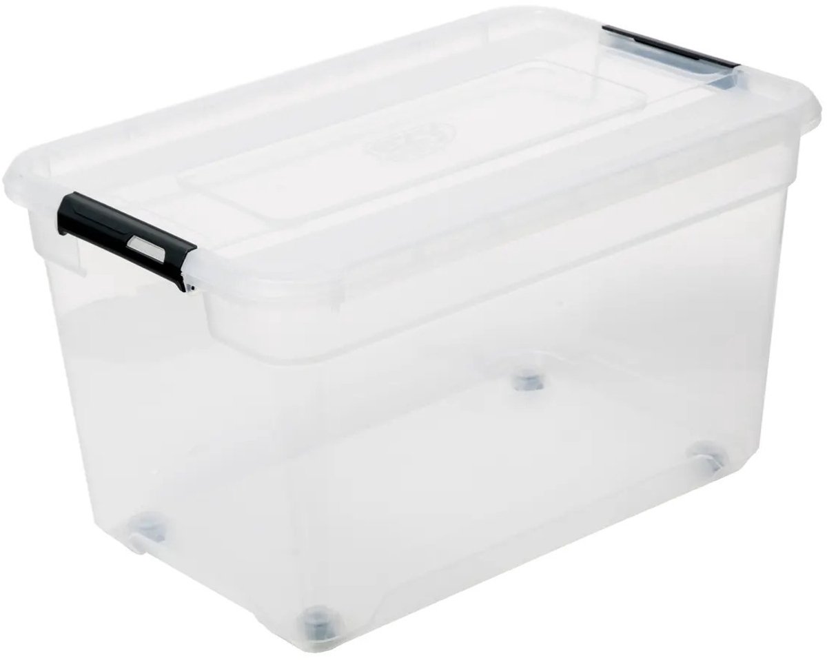 5Five® 5Five Opbergkist met deksel - Solutions Box - 52 liter - 58 x 39 x 34 cm - kunststof - transparant - met wielen