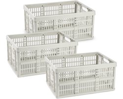Plasticforte Opvouwbare krat - 3x - beige - 48 x 35 x 24 cm - boodschappen - 32 liter - kunststof