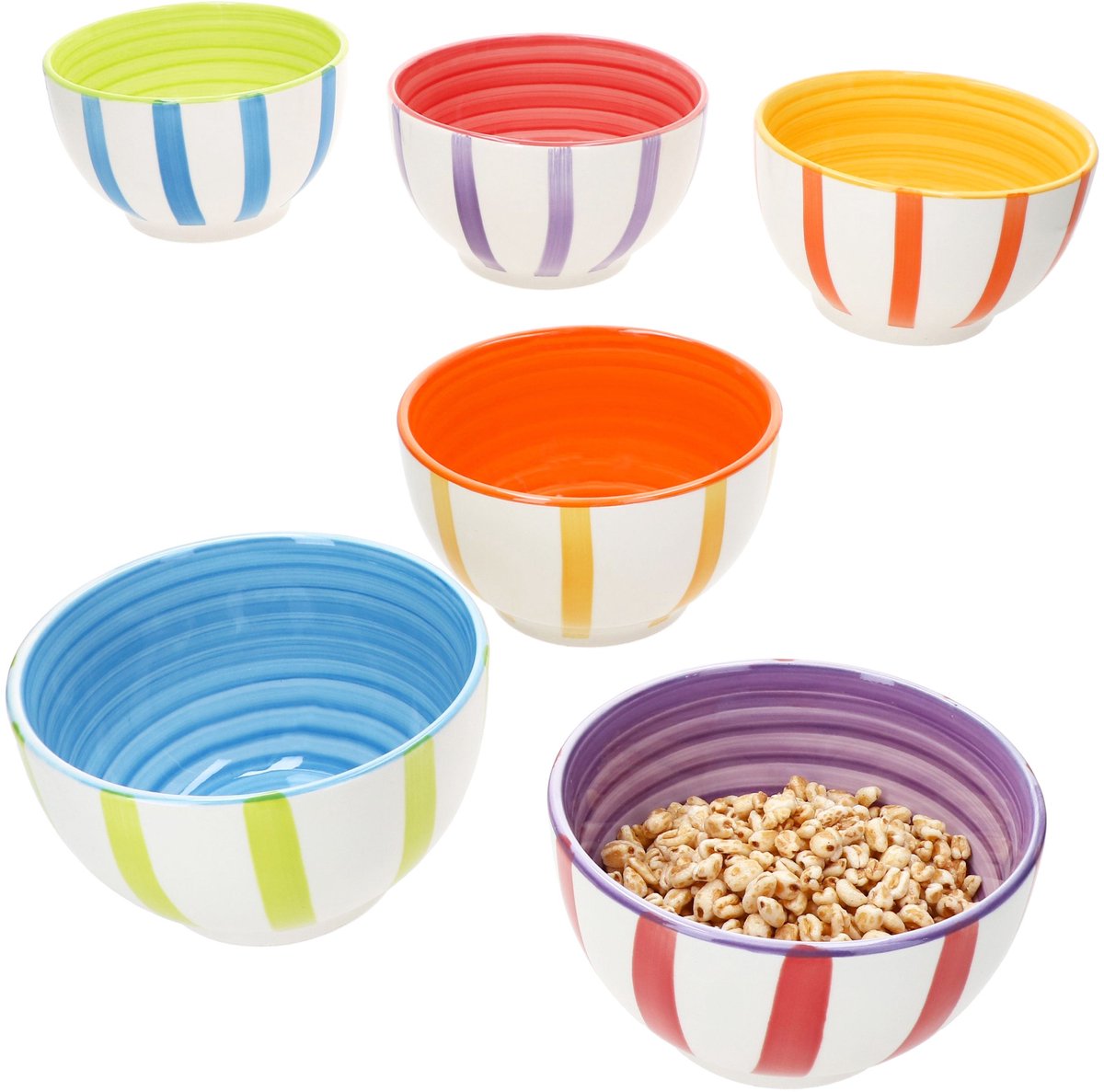 MamboCat Set van 6 SUMMER STRIPES steengoed granenkommen voor 6 personen - 24325618