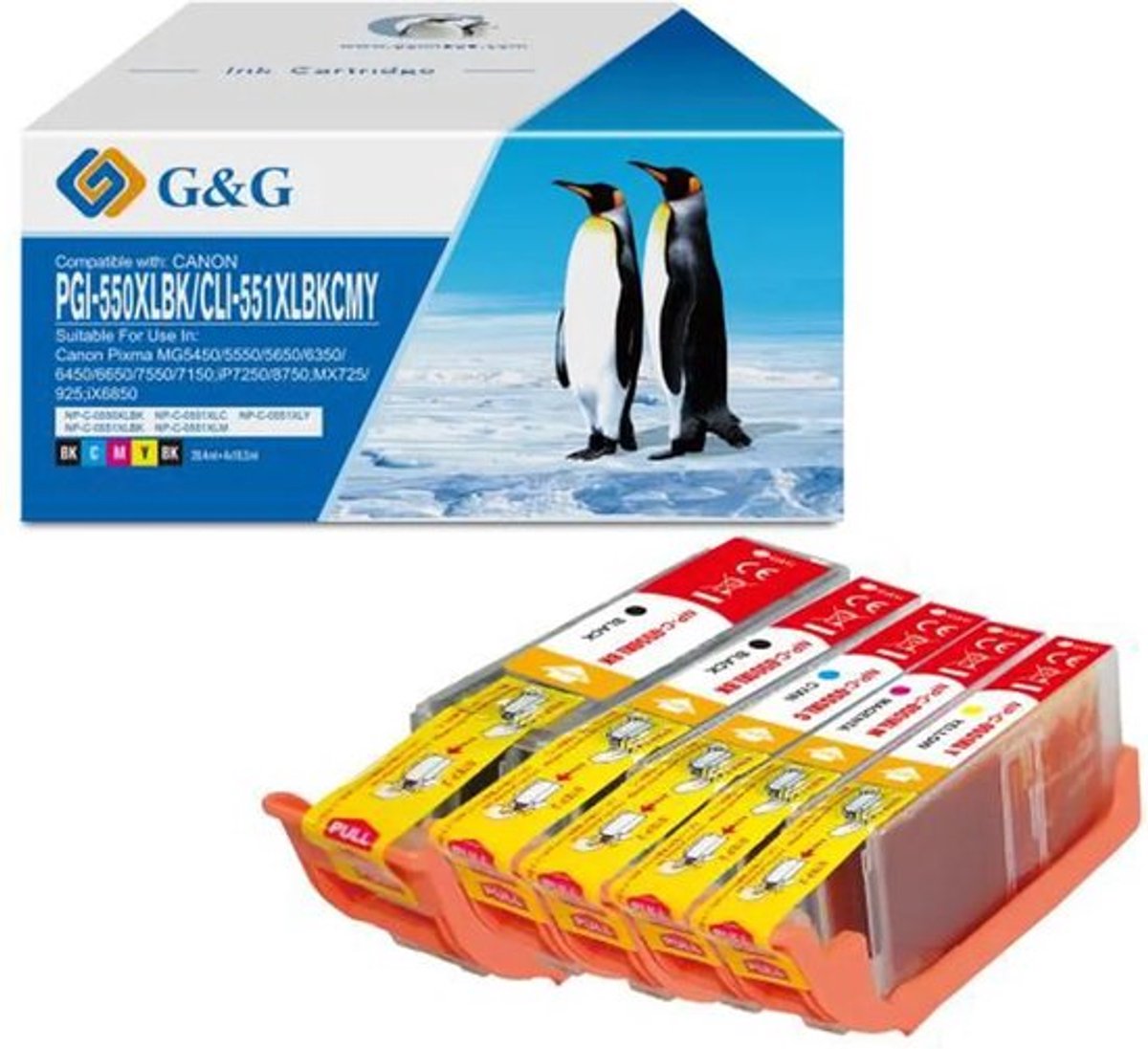 G&G 550 551 XL Inktcartridge Geschikt voor Canon PG-550 / CLI-551 -Multipack - Hoge Capaciteit