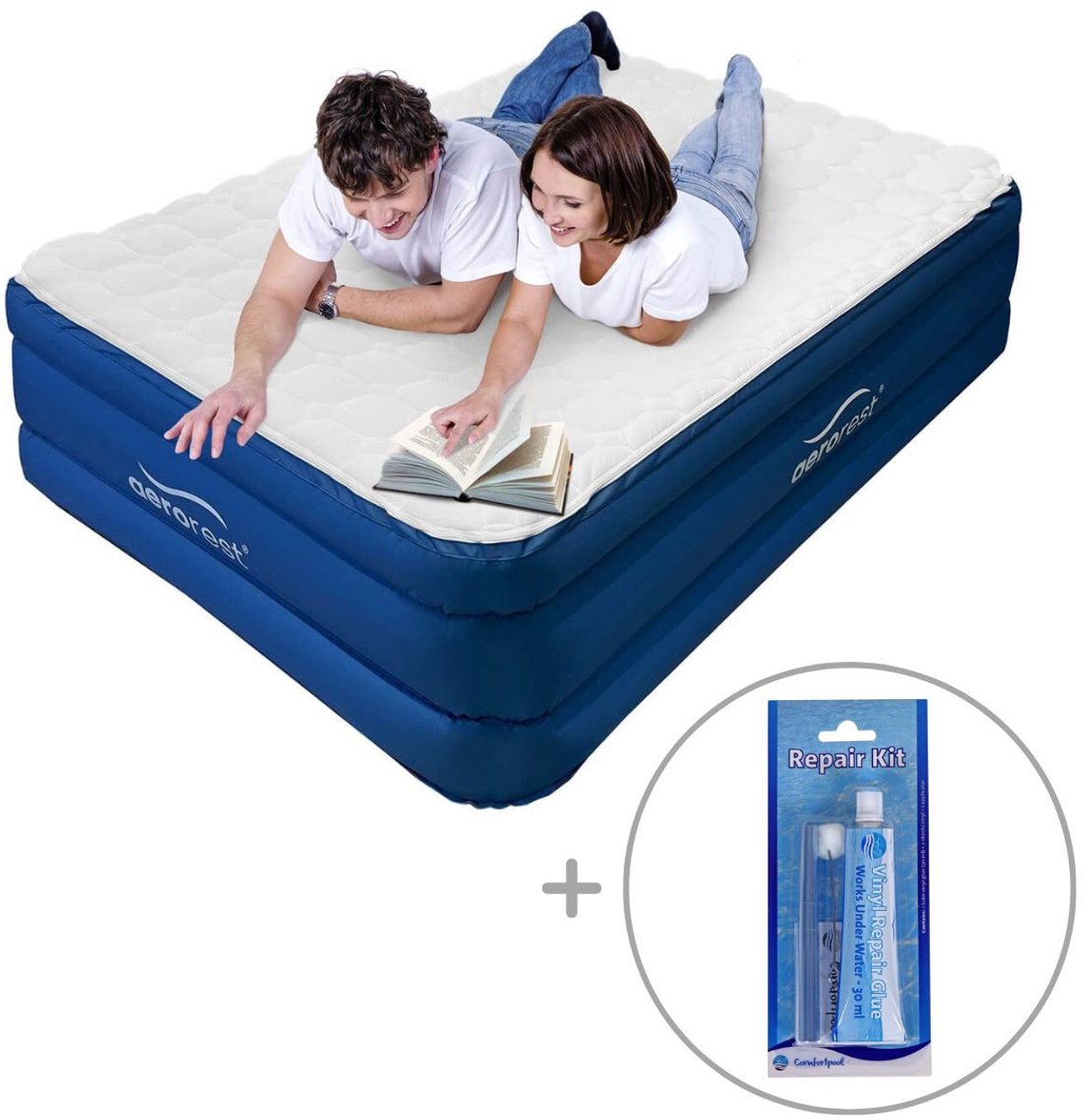 AeroRest 2-persoons luchtbed | 210 x 152 x 51 cm | Afritsbaar topmatras | Inclusief reparatiekit