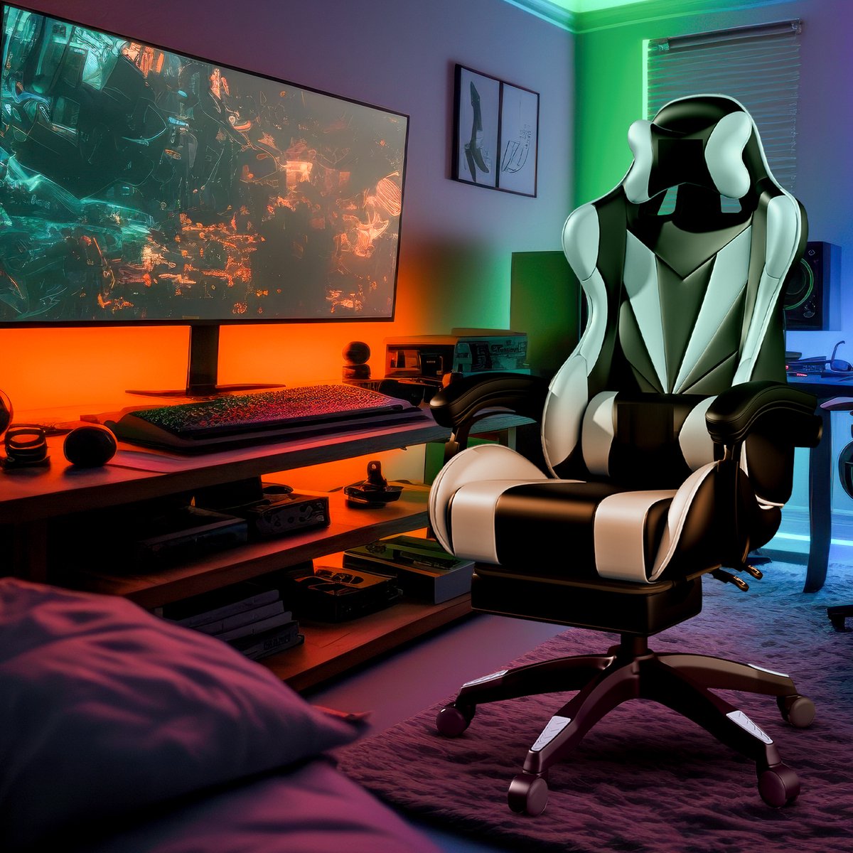 Bayt Gamestoel - Gaming chair - Gamingstoel - Comfort gamer stoel - Zwart en Lichtblauw – foto 8