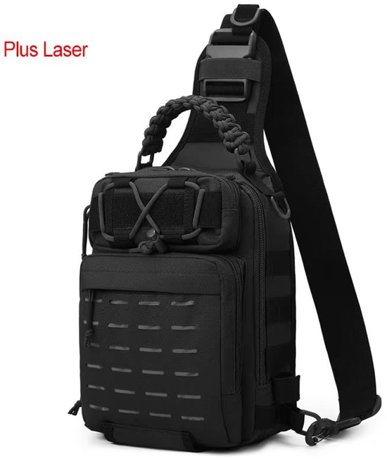 Long Keeper Tactische Crossbody Sling Bag - Waterdichte Militaire Rugzak Een Riem Molle Borsttas voor Wandelen Fietsen Running Outdoor Heren Schoudertas, Zwart, 25 x 17 x 9 cm