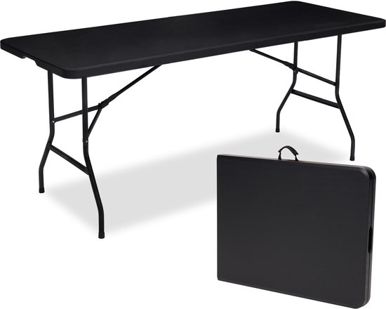 Infinity Goods Inklapbare Tafel - Vouwtafel - 180 x 70 x 74 cm - Campingtafel - Tuintafel - Draagbaar - Zwart
