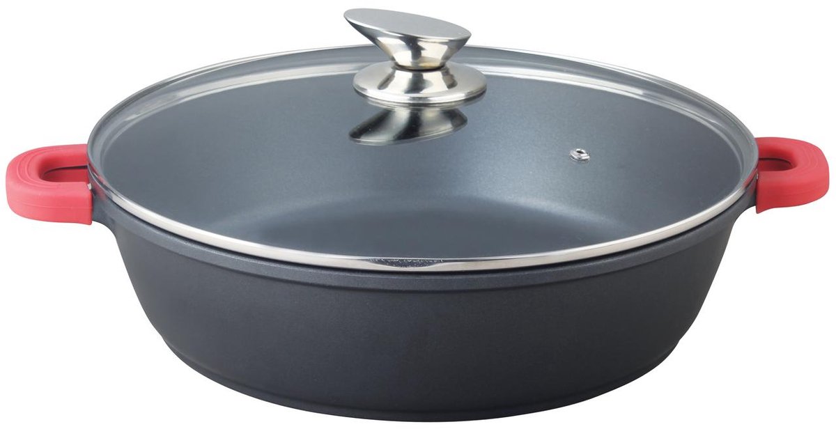 Bavary ® Pan - Braadpan Ø 32 cm - Alle warmtebronnen - Antiaanbaklaag - 5.5 Liter - Inductie - Met glazen deksel - Hapjespan - Zwart