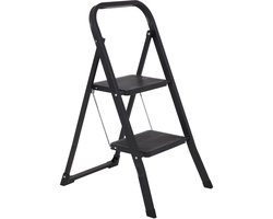 Infinity Goods Stevige Huishoudtrap 2 Treden - Keukentrap Inklapbaar - Anti-Slip - Trap Ladder - Opvouwbaar - Metaal - Zwart
