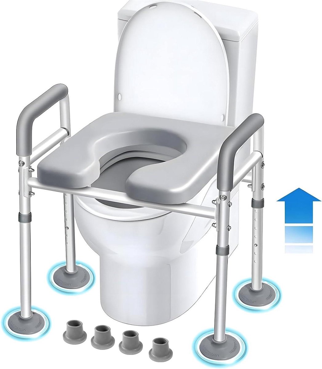 Toiletbrilverhoging met armleuningen en in hoogte verstelbare zitting - voor senioren volwassenen - badkamer