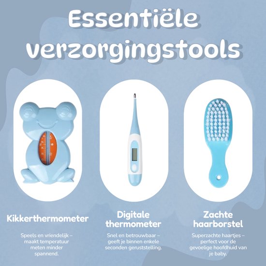 BenjaGoods Baby verzorgingsset - 13 in 1 - Baby Geschenkset - Babyshower - Manicureset - reistasje - Kraamcadeau jongen - Baby - Blauw van BenjaGoods — afbeelding 4