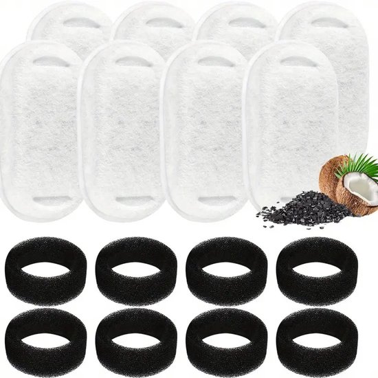 8-Pack Katten Waterfontein Filters – Geschikt voor 67oz/2L Roestvrijstalen Kattenfontein – Met Actieve Kool & PP Katoen – Inclusief Sponsfilters – Vervangingsset voor Waterdispenser Huisdieren