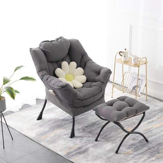 Fauteuil de sol Koskyvn avec repose-pieds 75 x 90 x 100 cm jaune [en.casa