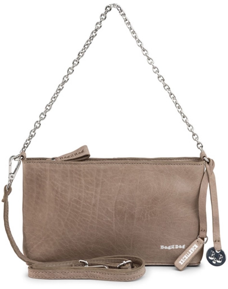 Bag2Bag Leren Schoudertas Milan Grey/Taupe met zilverkleurige hardware