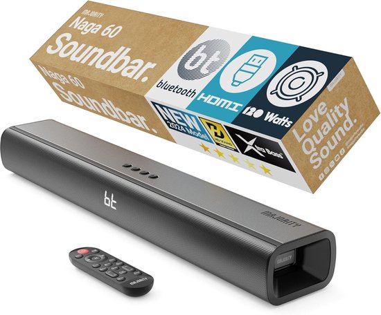 Majority Naga 60 Soundbar - Bluetooth - 120W - Ingebouwde Subwoofer - AUX - met EQ-modi - Zwart