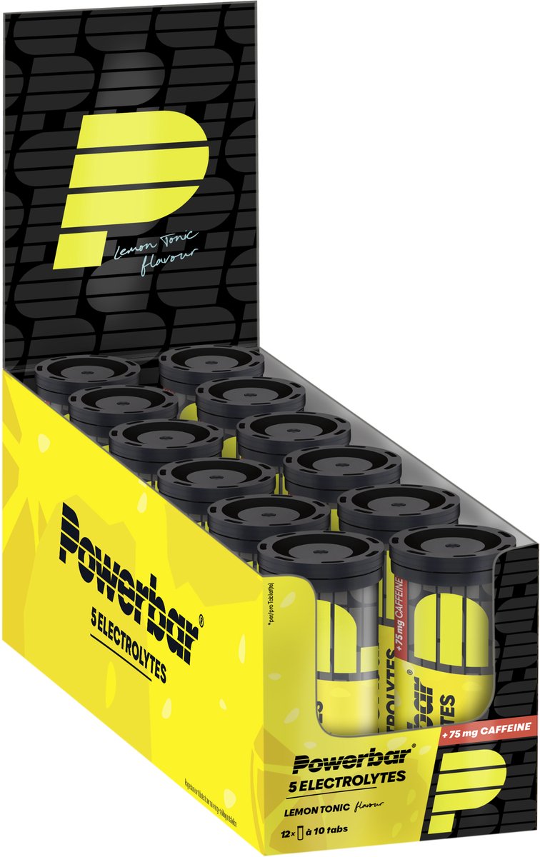 Goedkoopste PowerBar Electrolyte Tabletten | Lemon Tonic Boost (met cafeïne) | low calorie sportdrank - 12x10 tabs