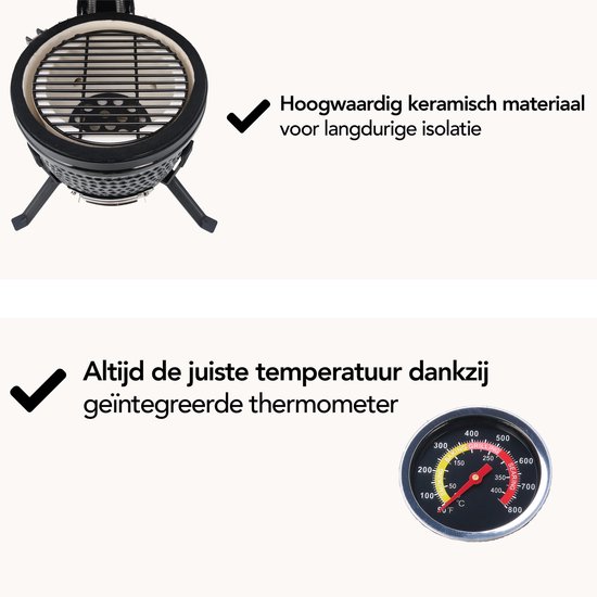 Aviro Kamado BBQ Egg - 13 Inch - Inclusief Hoes - Houtskoolbarbecue - Ø 27 CM - Zwart van Merkloos — afbeelding 5