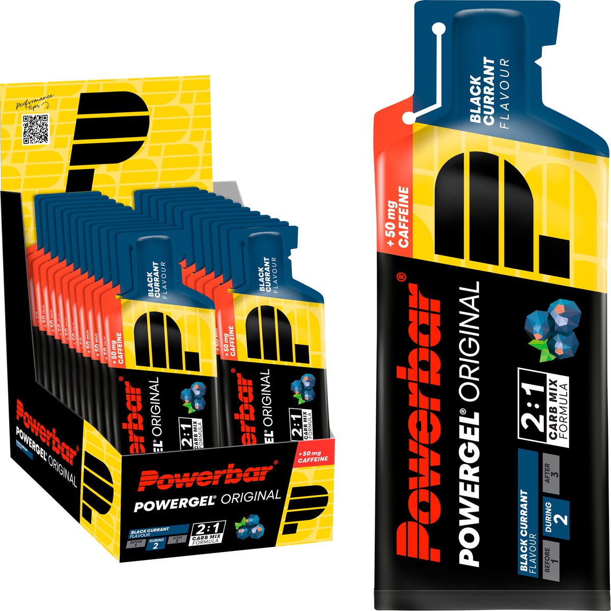 Goedkoopste Powerbar Energiegels | Powergel Original | Black Currant (met cafeïne) 24x41g