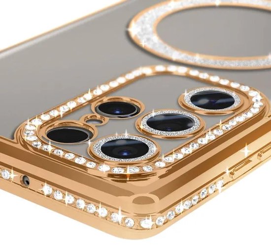 Étui magnétique compatible avec Samsung Galaxy S25 Ultra [compatible Magsafe], Glitter , transparent, scintillant, Luxe, résistant aux chocs, antidérapant, Filles et femmes - Coque souple en TPU - Goud