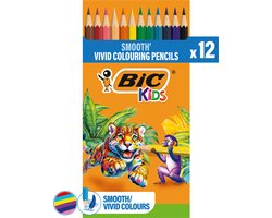 Crayons de couleur BIC Kids - Fabriqués à partir de bois 100 % issu de sources responsables - Couleurs Diverse - Lot de 12
