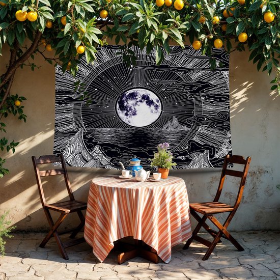 Ulticool - Soleil Lune Zodiac Tarot Nature Bohème - Affiche Tapisserie - 200x150 cm - Groot tapisserie - Affiche Jardin Tapisserie