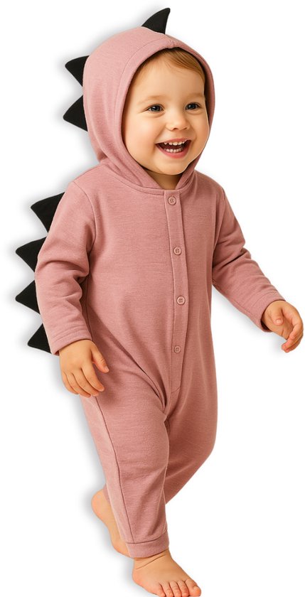 BoefieBoef Baby Boxpakje Dinosaurus - Baby Onesie Jumpsuit Roze - Kruippak - Dierenpak - Pyjama - 6-18 maanden - Romperer, Boxpakje, Kruippak, Dierenpak, Pyjama – Baby's 6-18 maanden - jongens en meisjes - 100% Katoen - Drukknopen – Roze