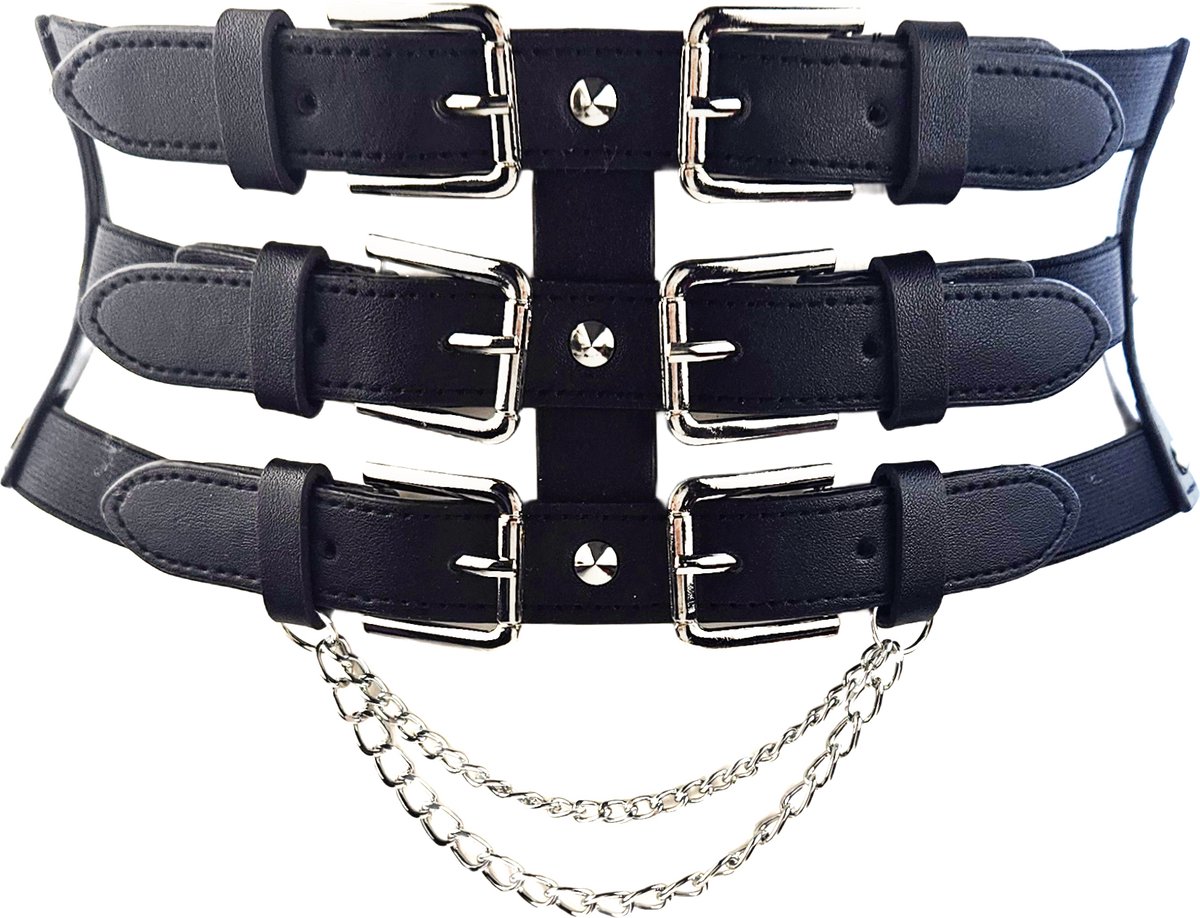 BamBella ® - Corset Riem Maat S M L - Mode Body Gothic Goth taille riem zwart nepleer met vetersluiting Verstelbaar korset belt