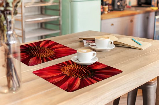 Sets de table - 6 pièces - 45x30 cm - Set de table en plastique - Gros plan - Fleur - Rouge - Dessous de plat - Décoration de table - Accessoires de décoration de table de cuisine