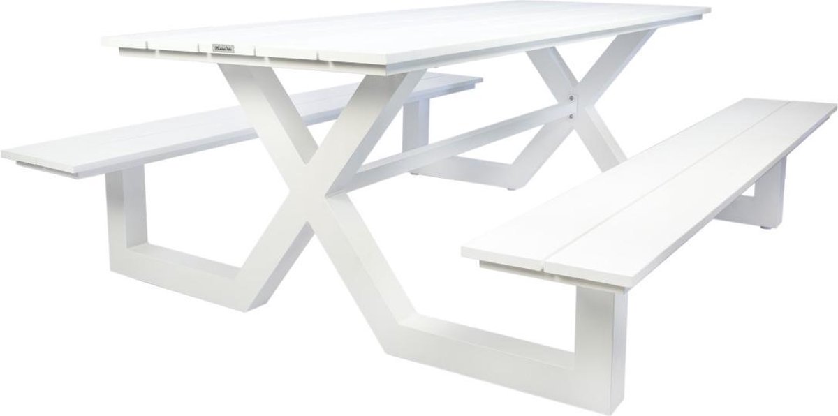 MaximaVida kunststof picknicktafel Hamburg 210 cm wit - aluminium onderstel