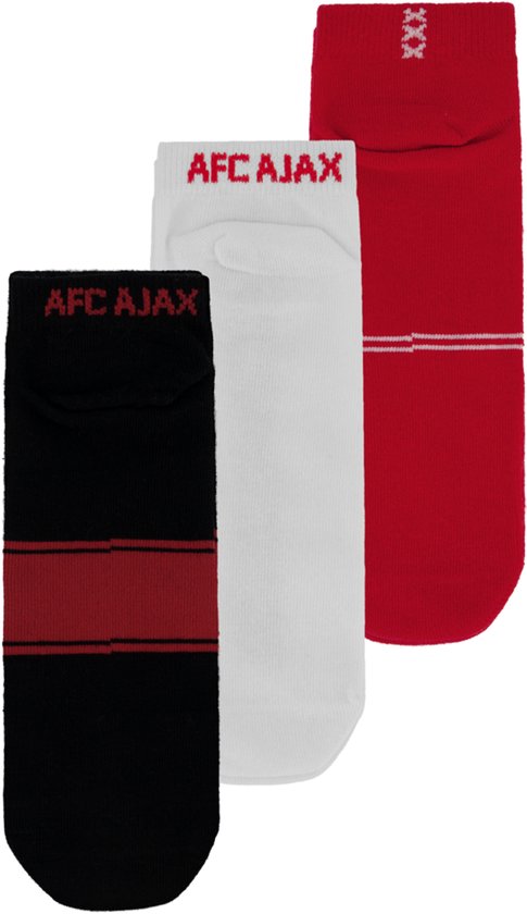 Ajax-sneakersocks 3-pack wit rood zwart