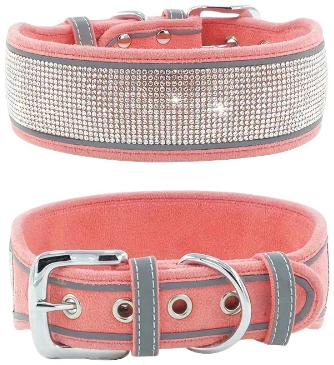 Hondenhalsband - Halsband voor Honden - Roze Hondenhalsband met Strass - Maat M - REFLECTEREND in het donker - Petshop Seven®