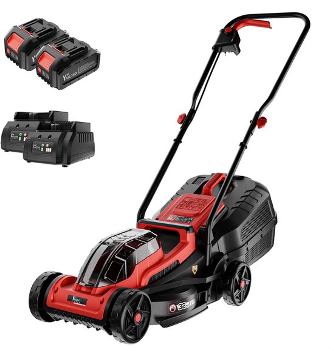 YARDIO Tools® - Grasmaaier Elektrisch - Grasmaaier Accu - Handmaaier - 320mm maaibreedte - 21v incl. 2x 4.0a Accu en Snellader - tot 100m2 - Lawnmaster 320 - LawnMaster320-2x-4.0aBAT