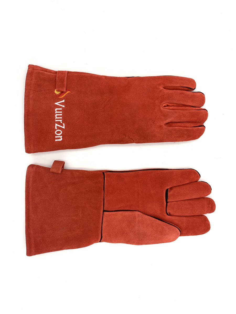 VuurZon - Hittebestendige handschoenen - Rood - luxe uitvoering - suède - houtkachel
