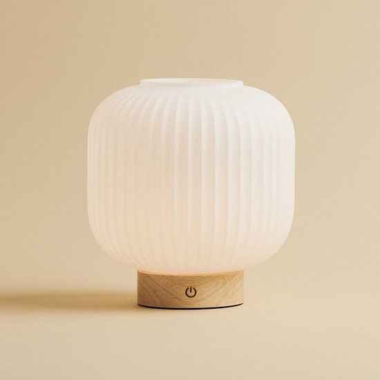 Tavellio Lyla Oplaadbare Tafellamp – Ø21 – Hout en Glas – Tot 100 branduren
