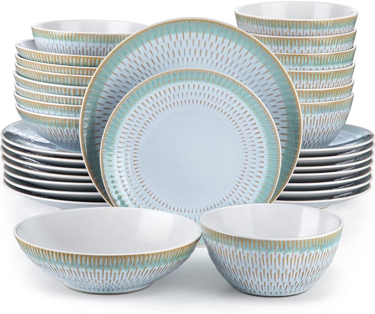 CRLYN® Serviesset - Bordenset 8 Persoons - Chique Bordenset - Porselein - Blauw en Geel