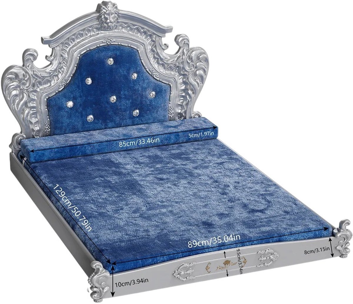 Boleen - Elegant Hondenbed - Hondensofa - Honden bed - Fluweel - L - 101x82x58 - Blauw