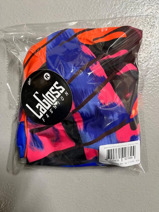 Maillot de bain LaGloss® Blauw à motif floral rouge – Col rond – Push-up et bonnets amovibles – Taille L